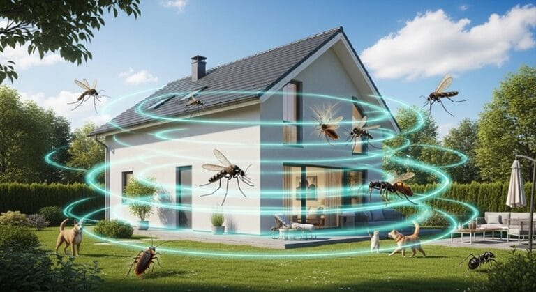 casa com jardim e pragas urbanas em volta